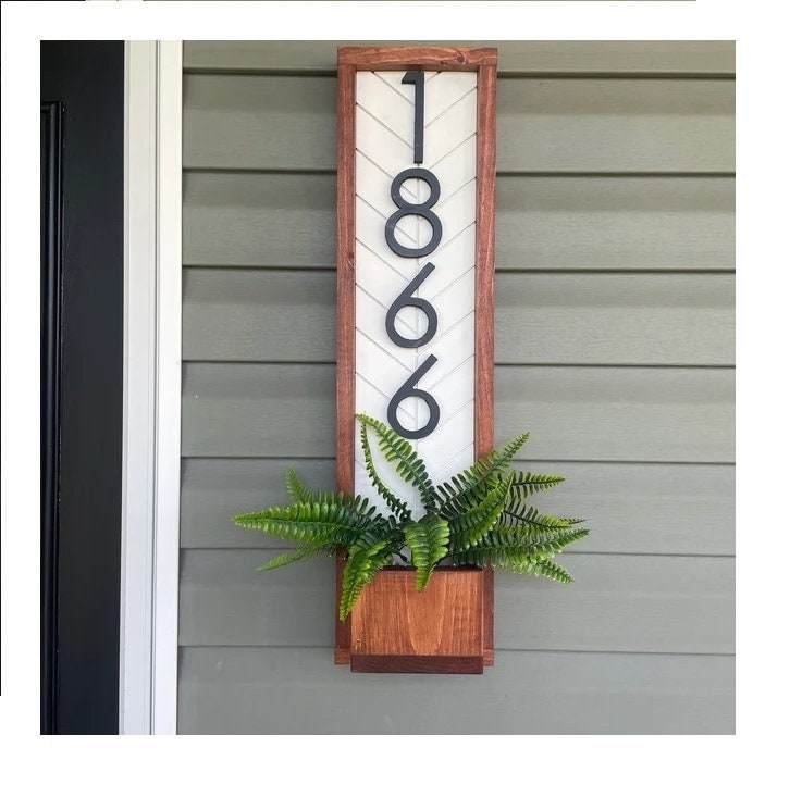 Fairview Vertical Address Sign Planter - Welcome to Our Home - Personalized House Number Plaque - Unique Home Decor