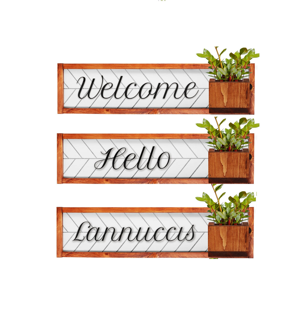 Pennfield Farmhouse Welcome Plaque with Planter - Front Porch Sign and Summer Door Sign