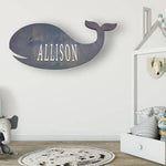 XL WHALE Ocean Nursery Decor - Personalized Baby Girl Gift with Whale Baby Sign and Name Sign - Whale Baby Sign - Personalized nursery wall