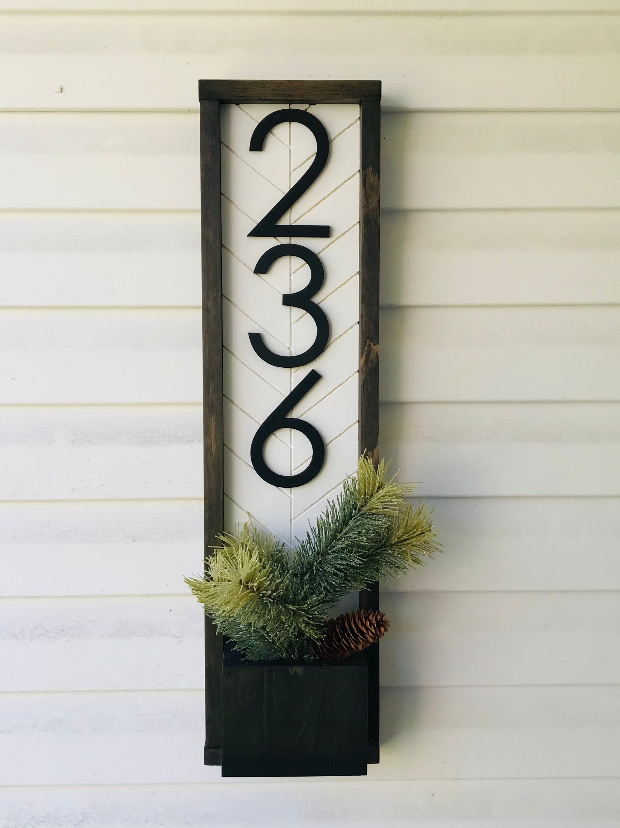 Edgefield Vertical Address Sign Planter with Lighted House Number Sign - Vertical Address Plaque with Solar Powered LED Light - Personalized
