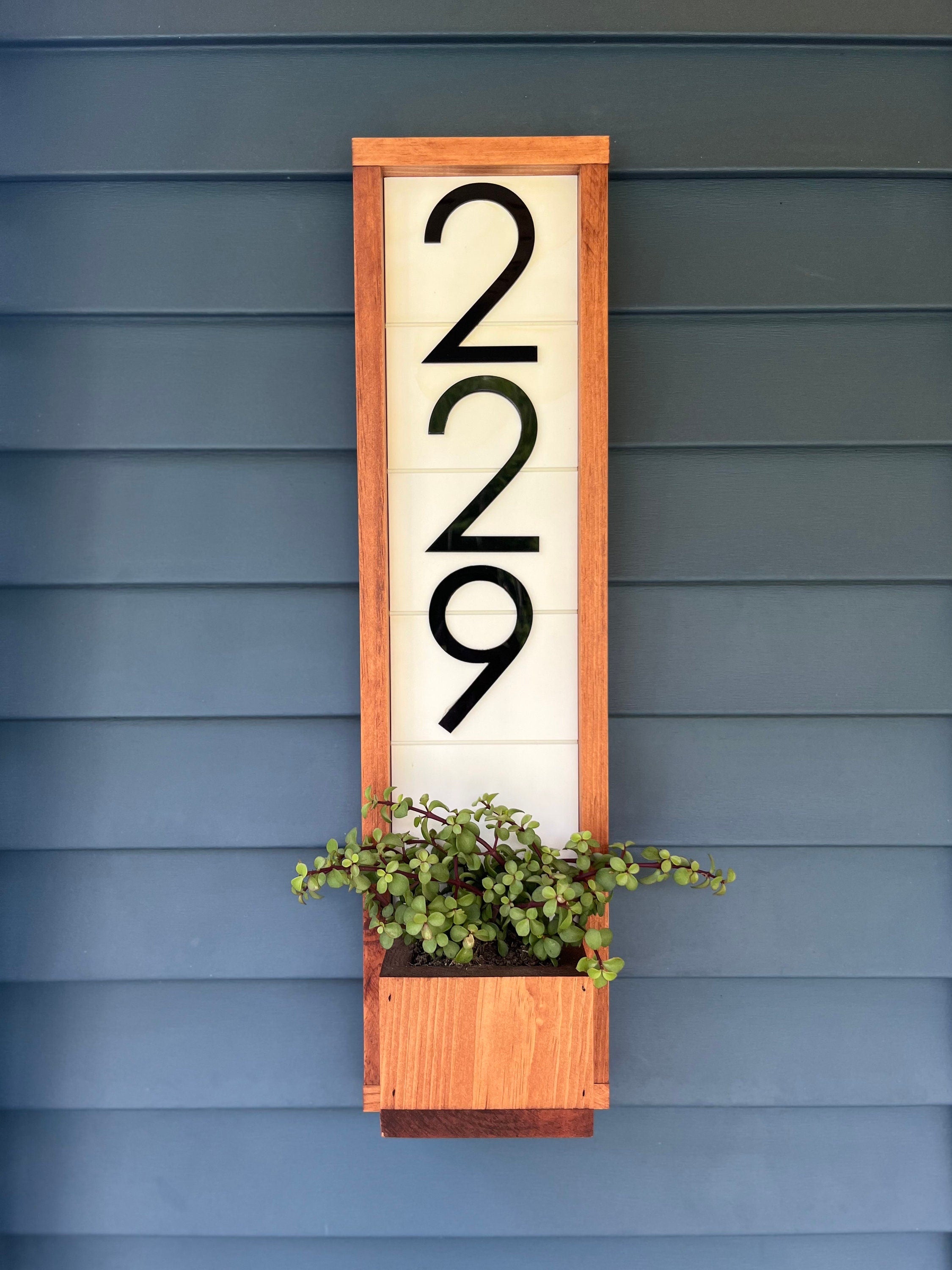Vienna Personalized Shiplap Address Sign - Custom House Number Sign with Plant Holder - Perfect Housewarming Gift