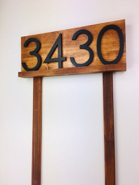Benson Modern House Numbers for Outside - Large Personalized Lawn Address Sign with Stakes