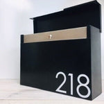 Mailbox, black rectangle locking mailbox for wall mounted, house address mailbox with newspaper slot, waterproof and rustproof, locking