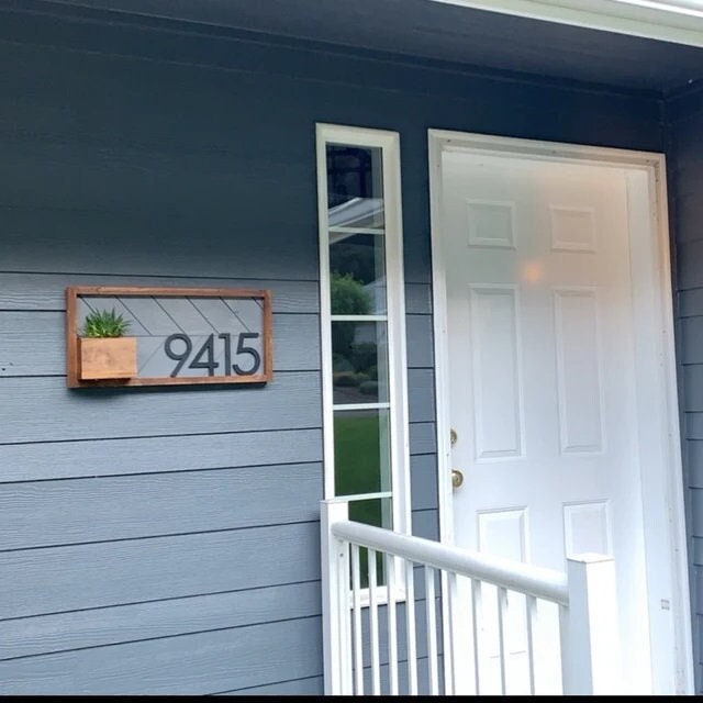 Weston Housewarming Idea: Address Sign with Planter - Contemporary Address Plaque for Modern Homes - Custom House Numbers