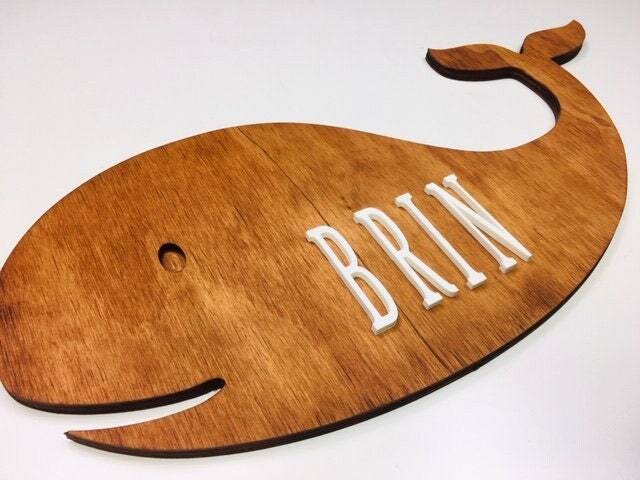 XL Whale Adorable Baby Girl Name Wall Art - Ocean Themed Nursery Decor - Customizable Wood Print