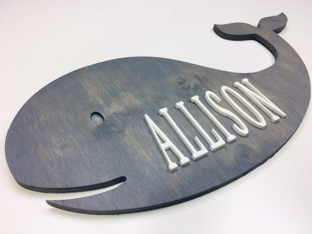 XL Whale Adorable Baby Girl Name Wall Art - Ocean Themed Nursery Decor - Customizable Wood Print