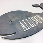 XL Whale Adorable Baby Girl Name Wall Art - Ocean Themed Nursery Decor - Customizable Wood Print