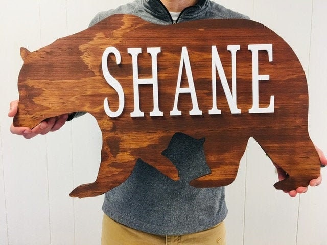 Xl BEAR Adorable Woodland Nursery Name Sign with Bear Design, Ideal Baby Boy Gift Rustic Decor Accent, Customizable Bear Nursery Name Sign