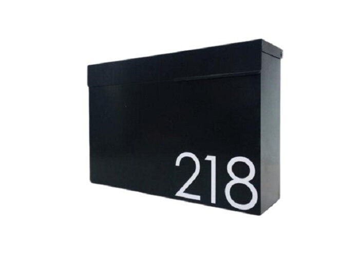 Mailbox, black rectangle locking mailbox for wall mounted, house address mailbox with newspaper slot, waterproof and rustproof, locking