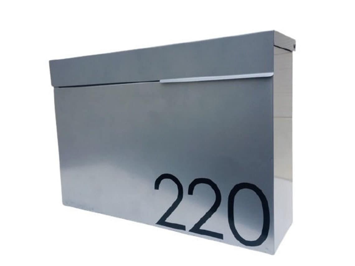 Mailbox, black rectangle locking mailbox for wall mounted, house address mailbox with newspaper slot, waterproof and rustproof, locking